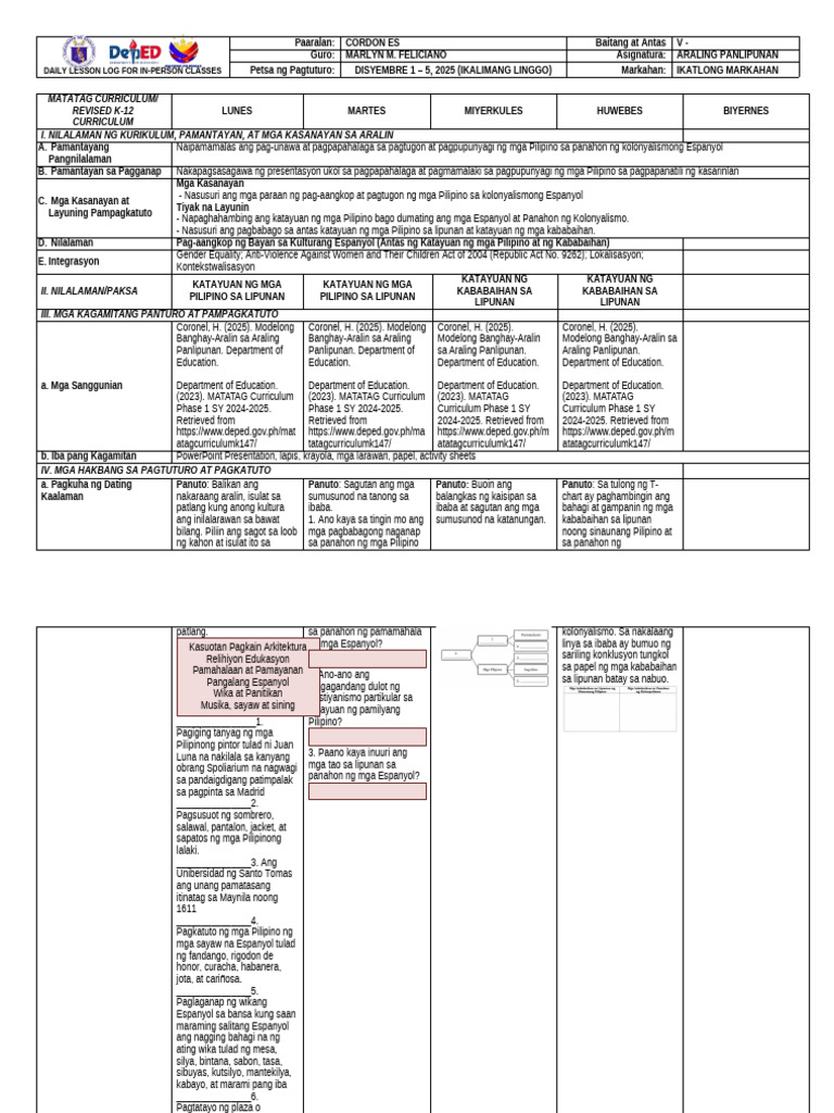 Matatag Curriculum/ Revised K-12 Curriculum I. Nilalaman NG Kurikulum ...