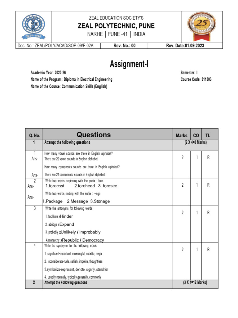 Communication Skills Assignment for Electrical Engineering | PDF ...