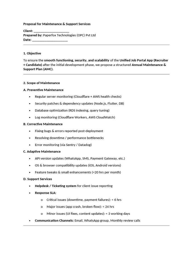 Annual Maintenance Proposal for Job Portal | PDF | Computer Engineering ...