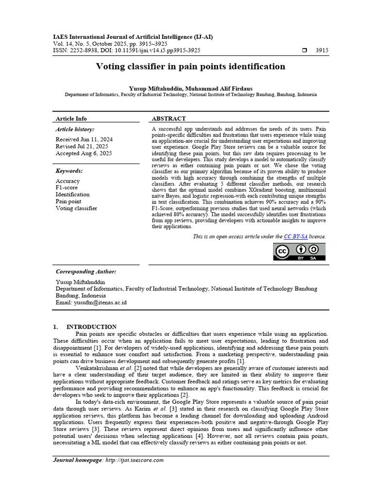 Voting classifier in pain points identification | PDF | Statistical ...
