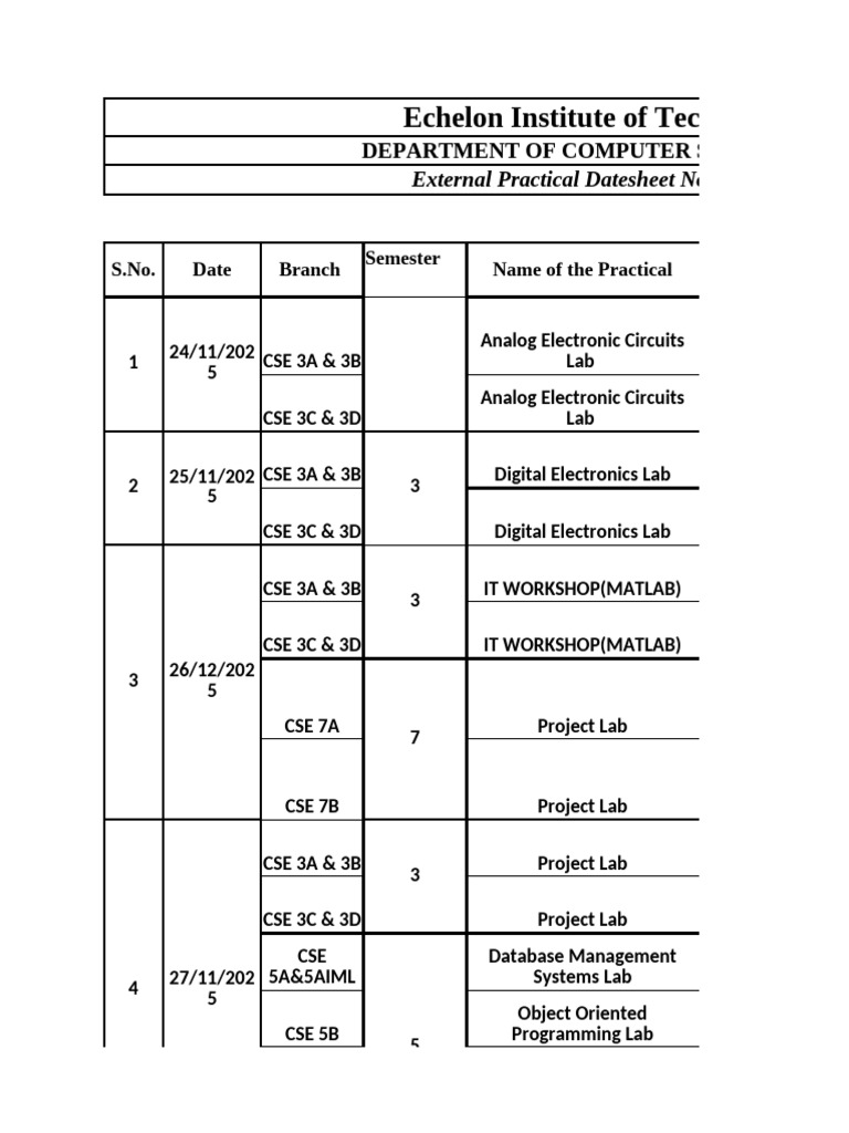 CSE Practical Datesheet Nov 2025 | PDF | Information Science | Computing