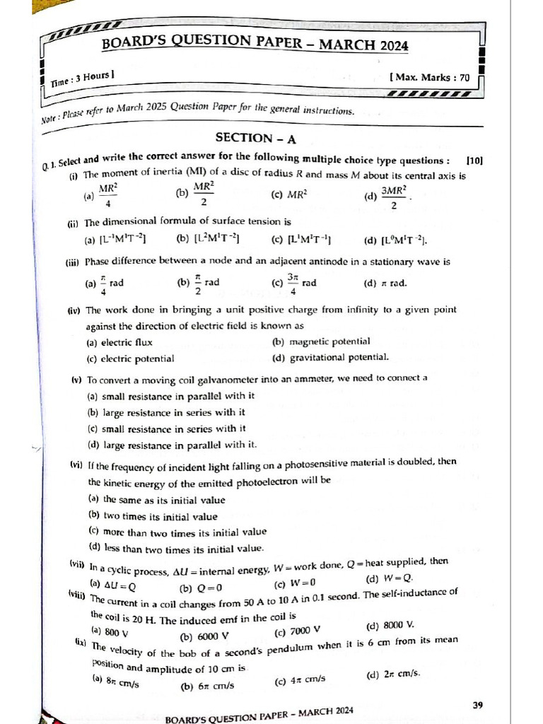 Board's Question Paper - March 2024 | PDF