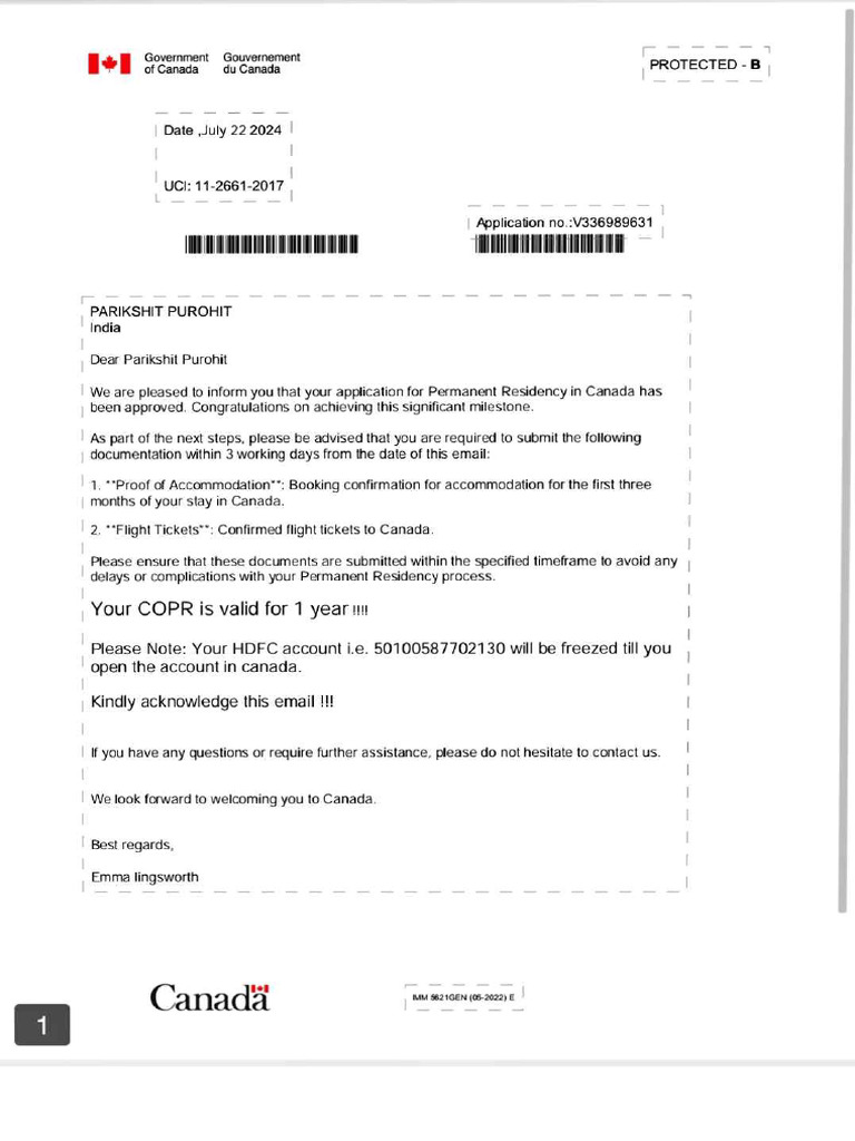 Canada Permanent Residency Approval Notice | PDF