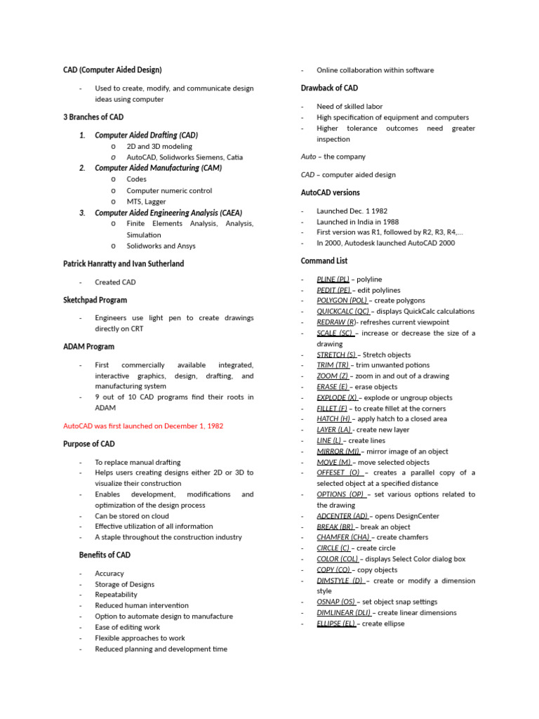 Comprehensive Guide to CAD Basics | PDF | Circle | Computer Aided Design