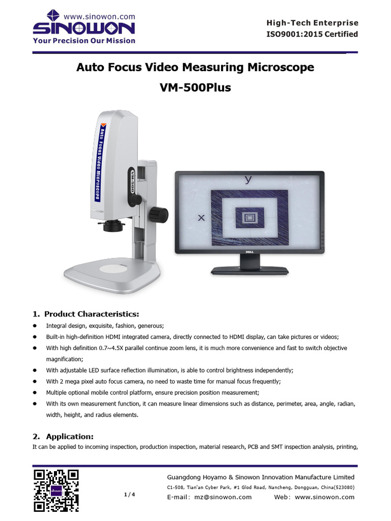 D4 Sinowon Auto Focus Video Measuring Microscope VM-500Plus Va1 | PDF ...