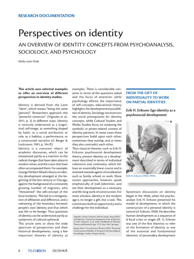 Overview of Identity Theories and Perspectives | PDF | Identity (Social ...