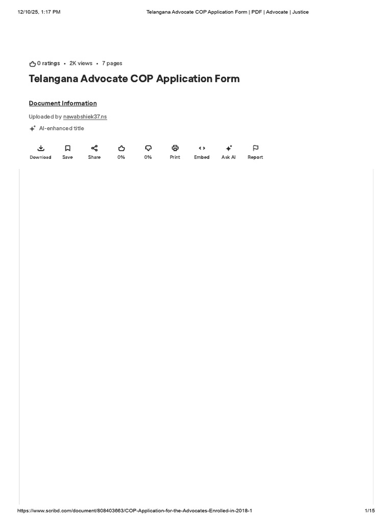 Telangana Advocate COP Form PDF | PDF | Scribd | Internet