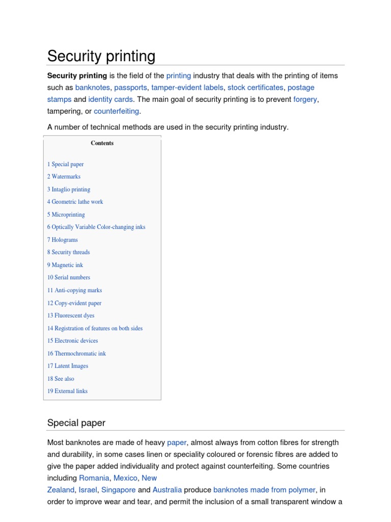 Overview of Security Printing Techniques | PDF | Printing ...