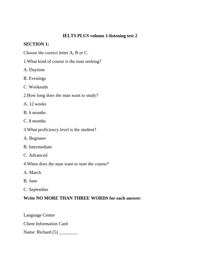 IELTS Listening Test 2 Answers Guide | PDF | Human Communication