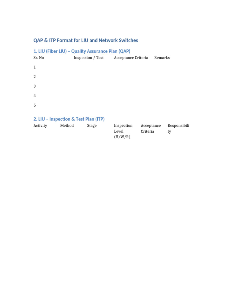 QAP & ITP for LIU and Network Switches | PDF