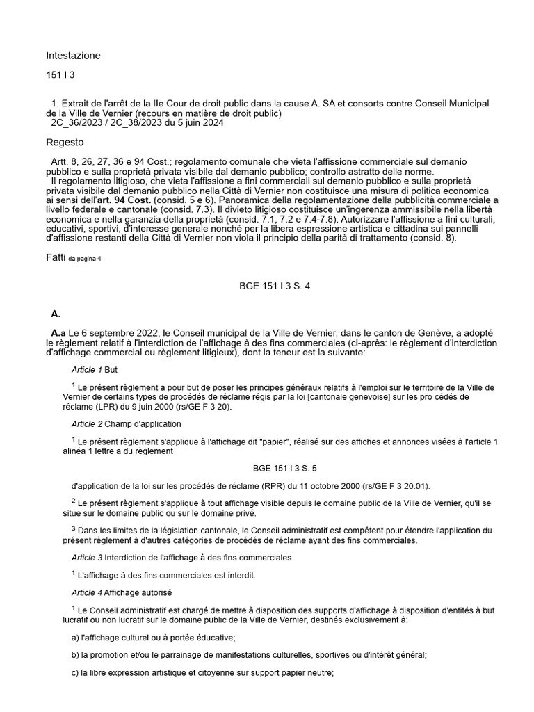 Interdiction d'affichage commercial à Vernier | PDF | Publicité ...