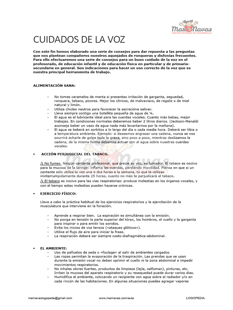 Cuidados Esenciales para la Voz | PDF | Resfriado comun | Sistema ...