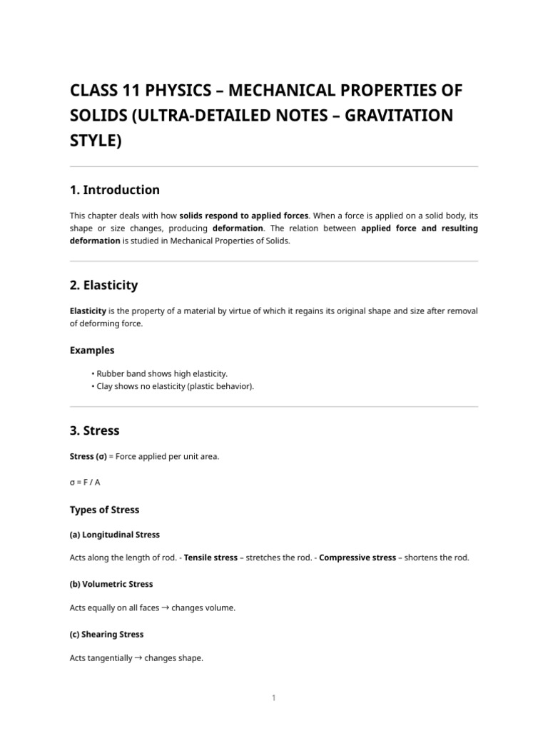Mechanical Properties of Solids Notes | PDF | Young's Modulus ...