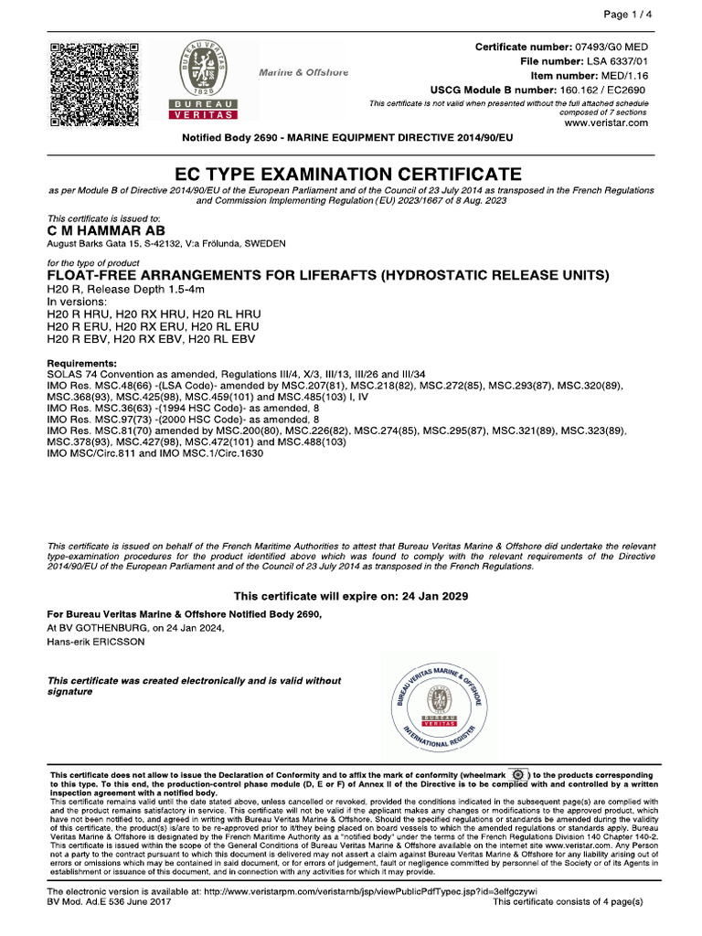 Liferaft Certification and Inspection Report | PDF