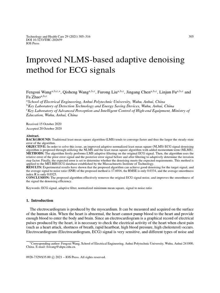 Adaptive NLMS Denoising for ECG Signals | PDF | Electrocardiography ...