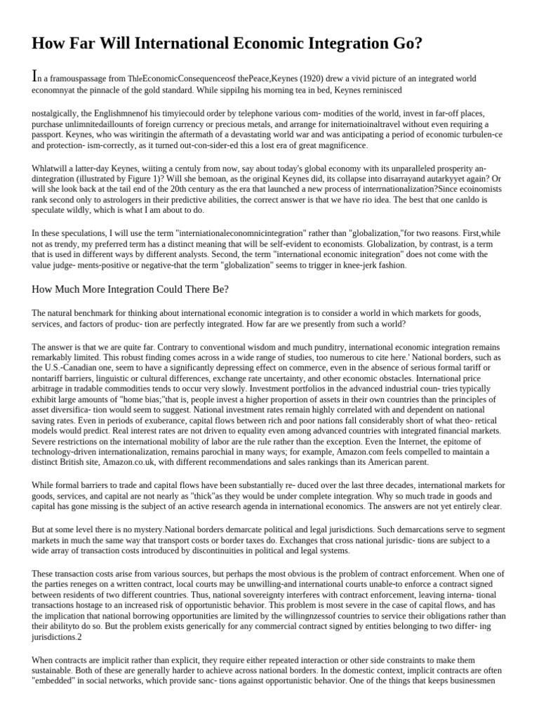 Limits of International Economic Integration | PDF | Economies | Trade