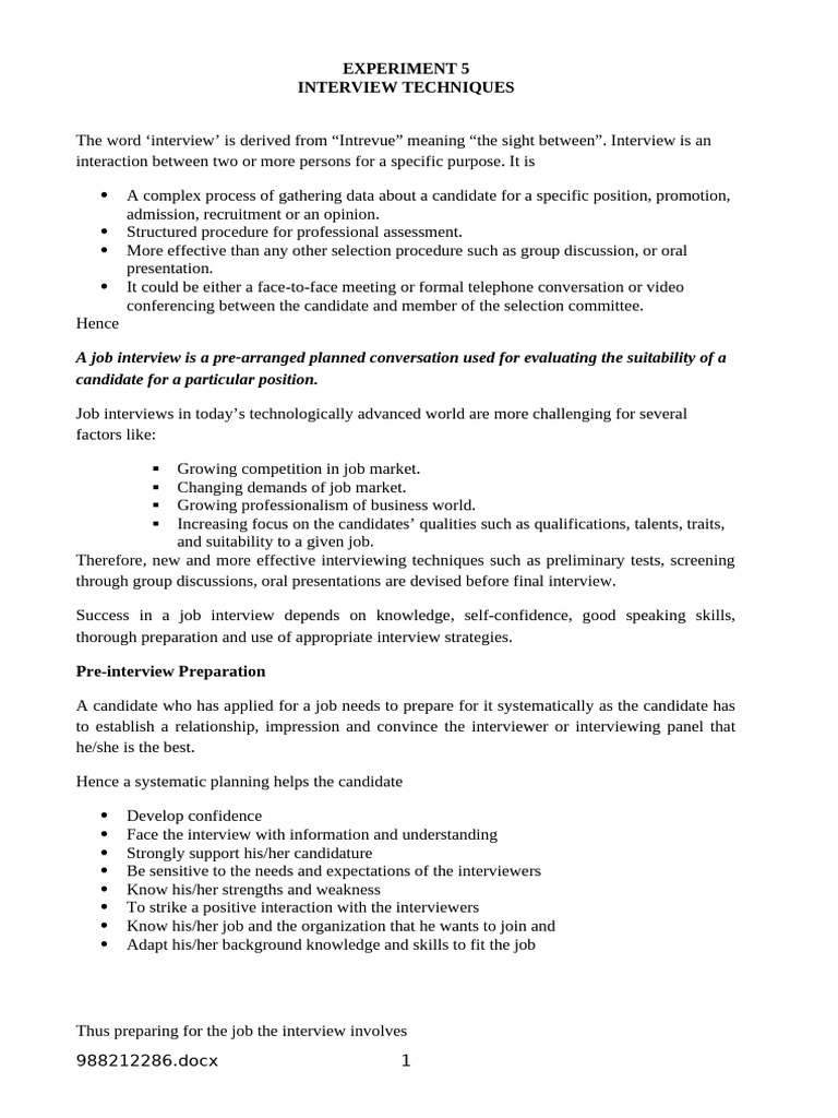 Effective Job Interview Techniques | PDF | Job Interview ...