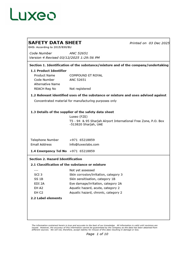 Safety Data Sheet for ANC 52651 | PDF | Dangerous Goods | Occupational ...