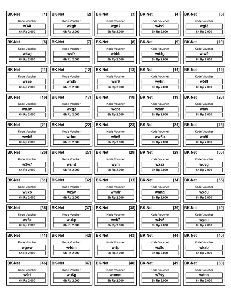 Codes de réduction BK-Net 6h Rp 2.000 | PDF