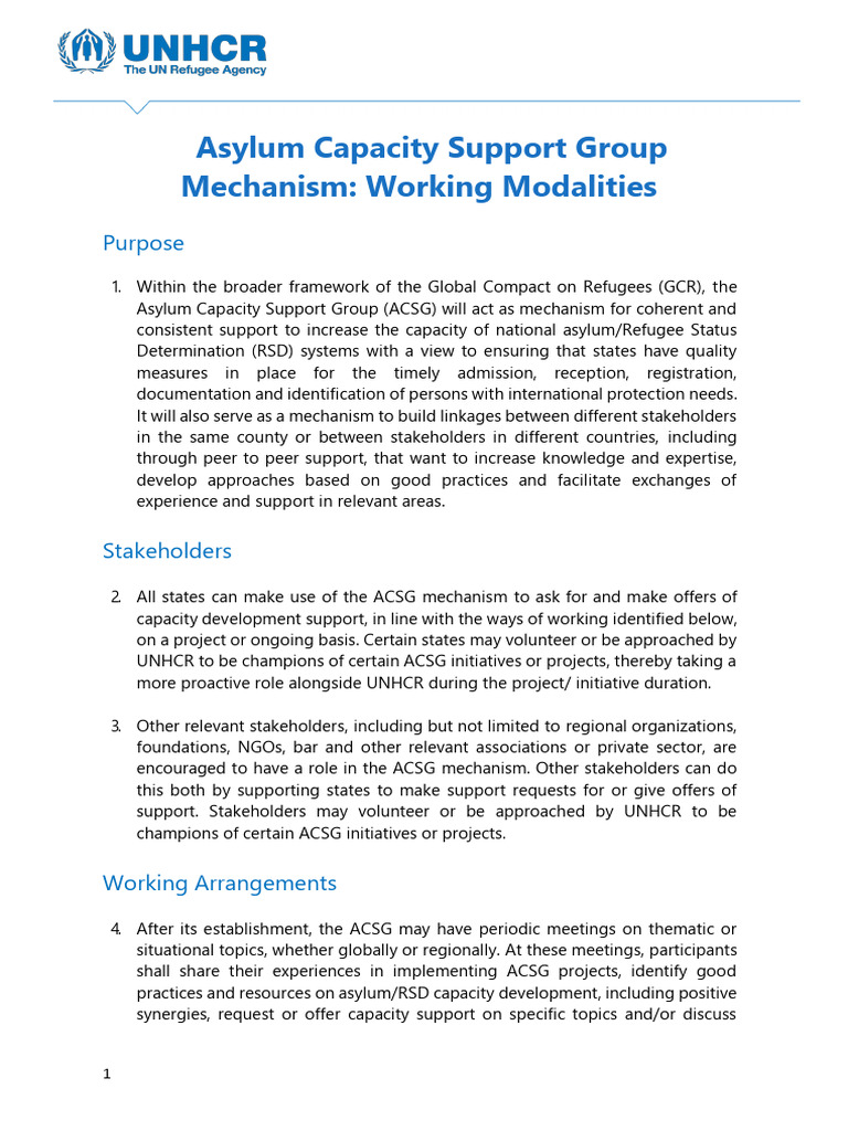 Asylum Capacity Support Group Guidelines | PDF | Refugee | United ...