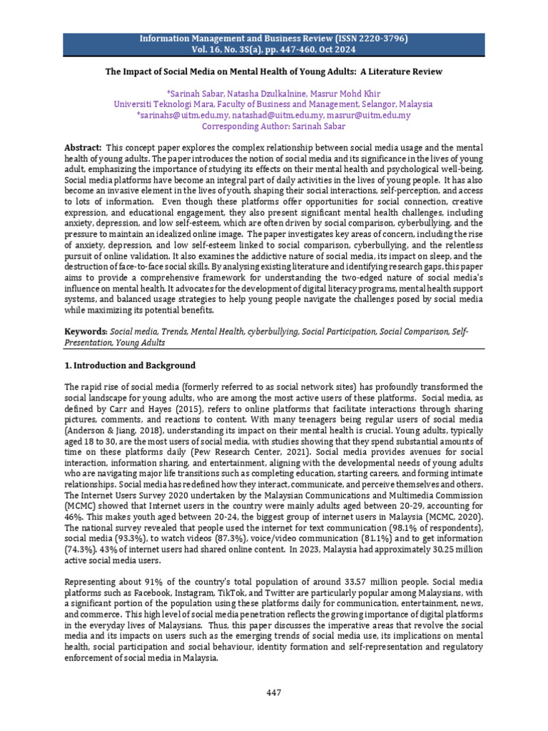 Social Media's Impact on Young Adults' Mental Health | PDF | Popular ...