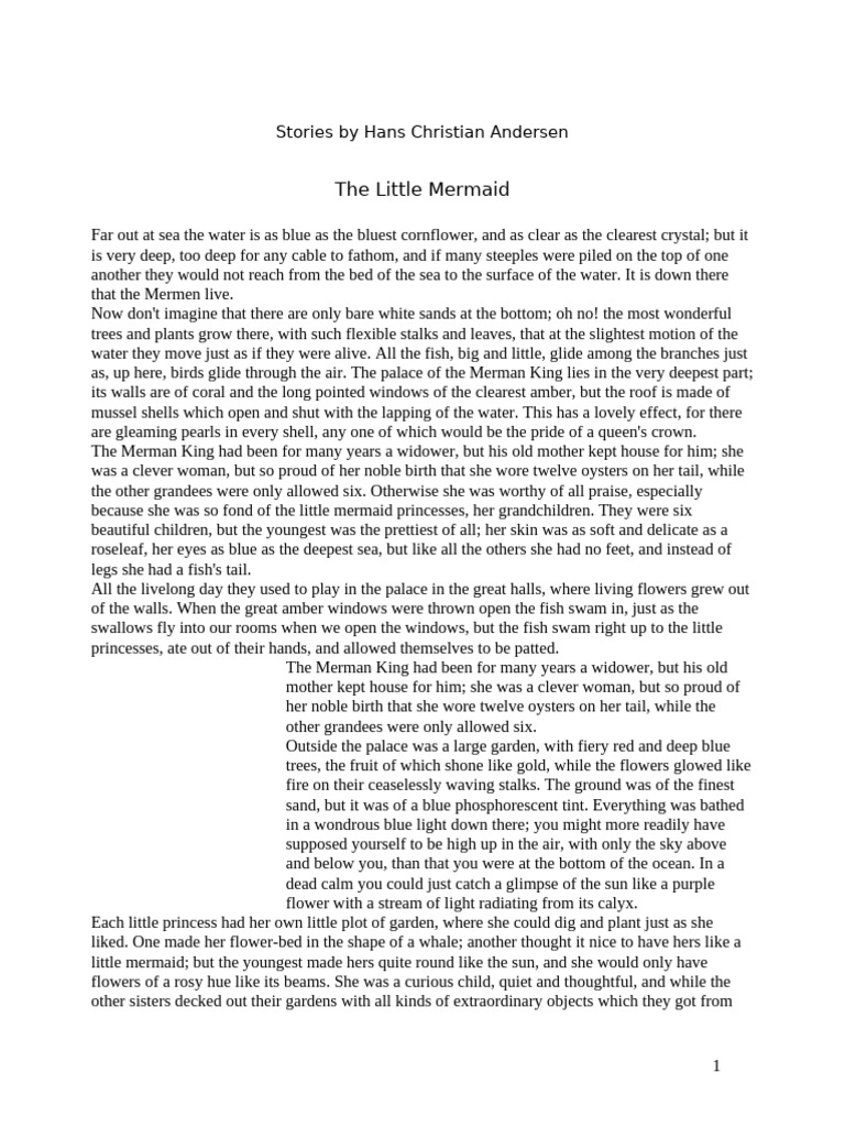 The Little Mermaid: A Classic Tale | PDF | Mermaid | Sea