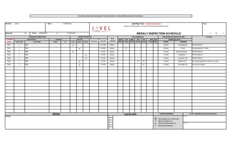 Weekly Inspection Schedule (Draft 2) | PDF
