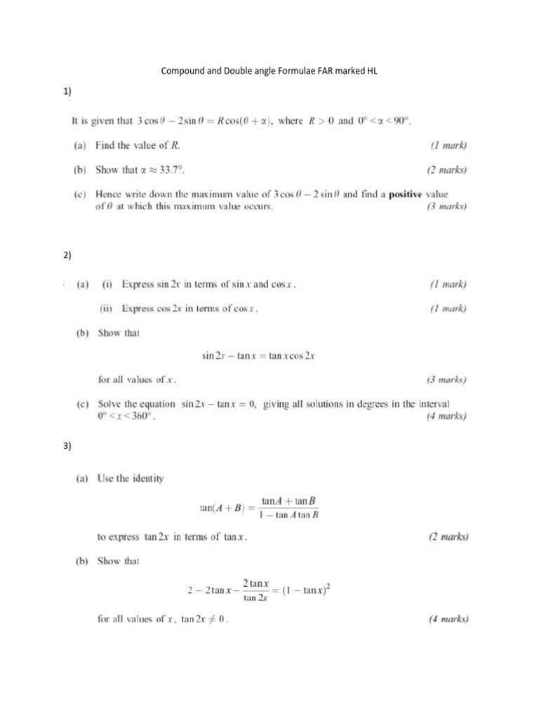 Compound and Double Angle Formulae FAR Marked HL | PDF