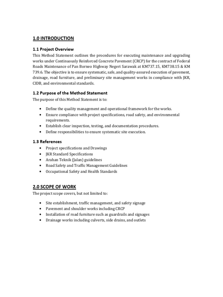 CRCP Maintenance Method Statement | PDF | Road | Safety