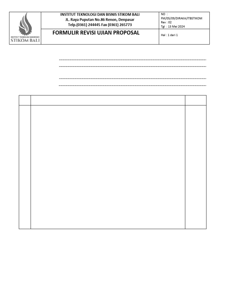 Formulir Revisi Ujian Proposal ITB Stikom | PDF