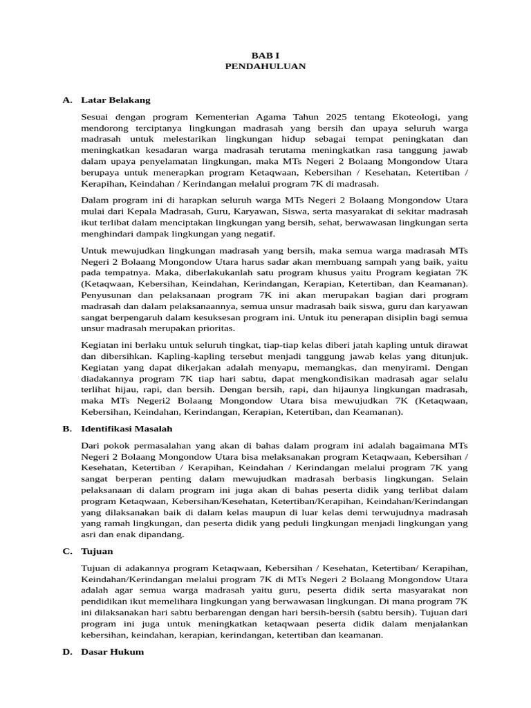 Program 7K di MTs Negeri 2 Bolaang Mongondow | PDF