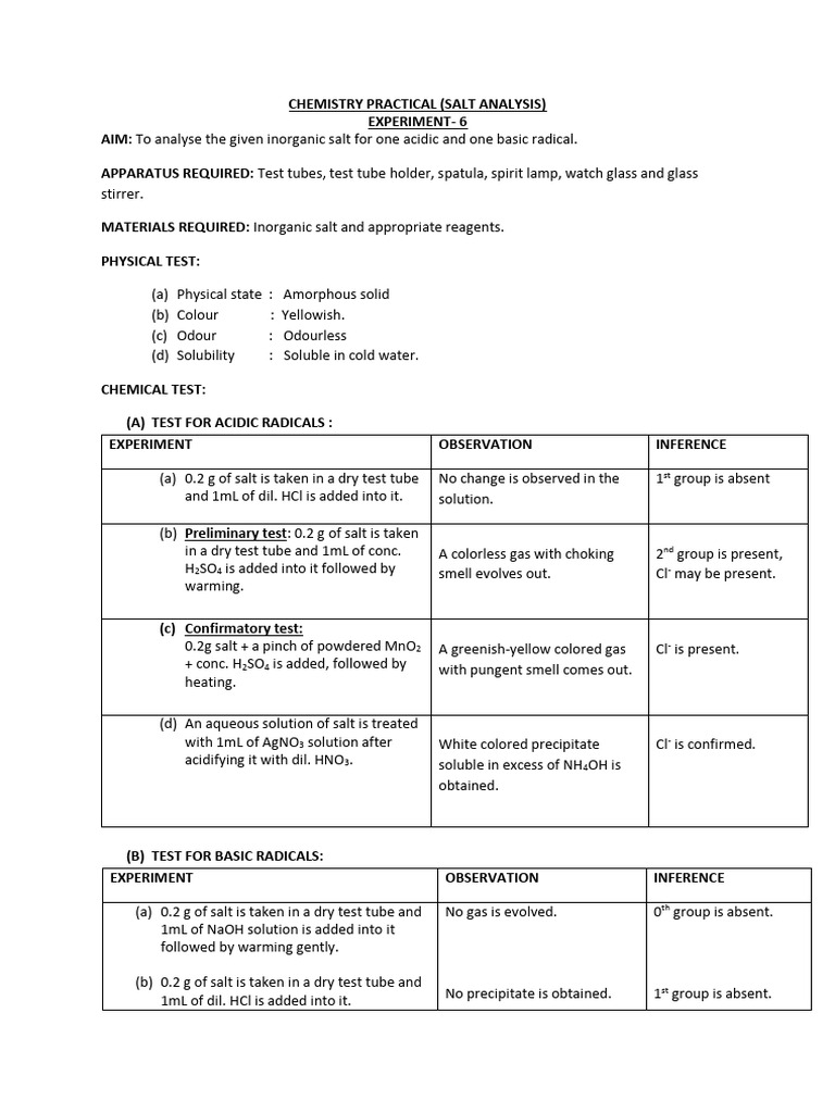 Inorganic Salt Analysis Techniques | PDF | Salt (Chemistry ...