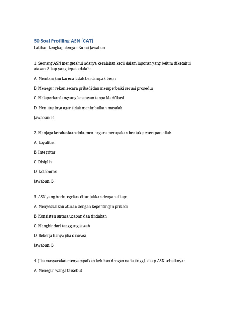 50 Soal Profiling ASN dengan Jawaban | PDF