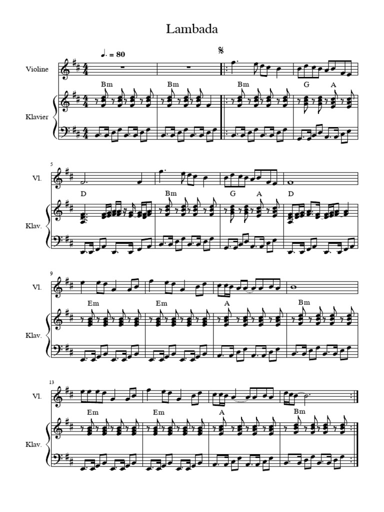Lambada Sheet Music for Violin and Piano | PDF