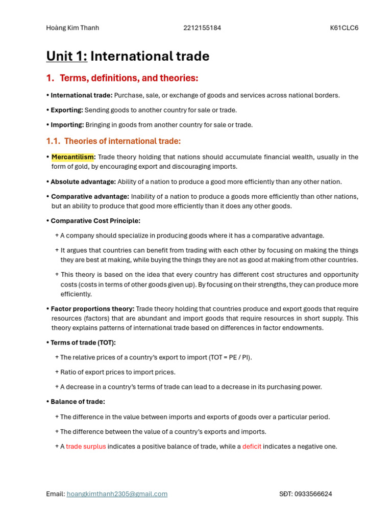 International Trade Concepts and Theories | PDF | Balance Of Payments ...