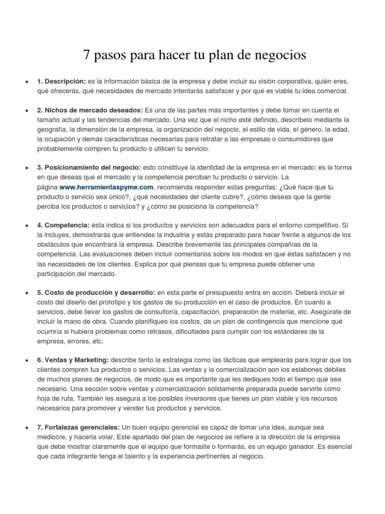 7 Pasos para Hacer Tu Plan de Negocios | PDF | Mercado (economía ...