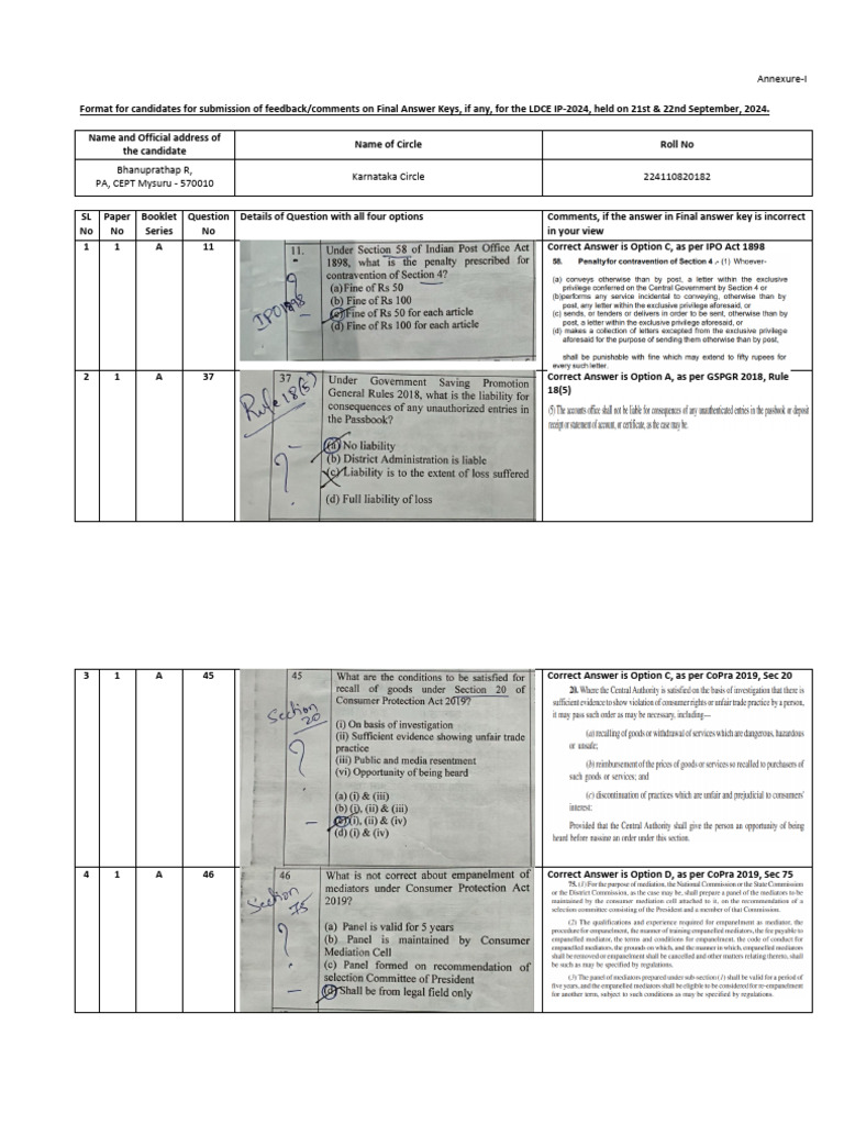 Feedback On Final Answer Keys | PDF
