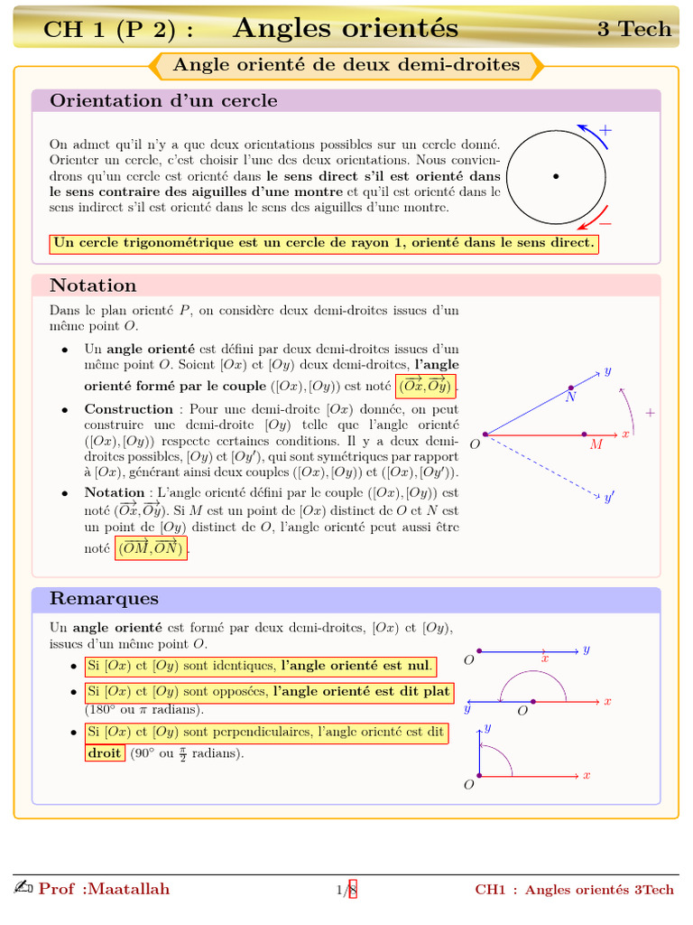 Angles orientés et cercles trigonométriques | PDF | Angle | Triangle