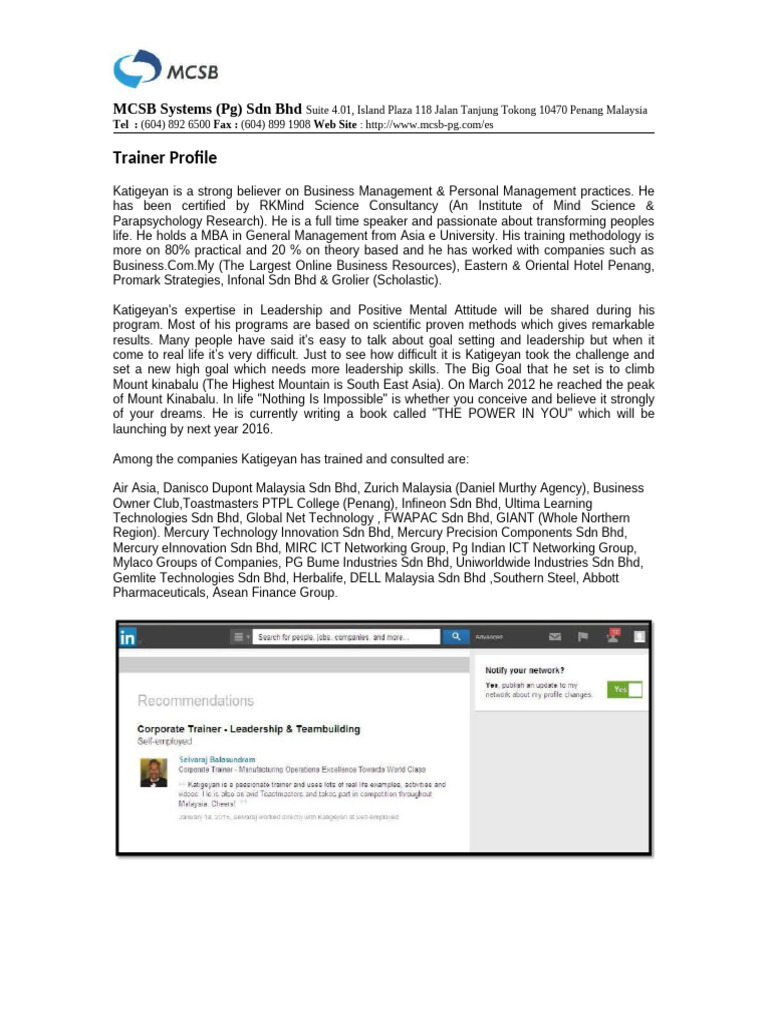 Trainer Profile - MR Katigeyan | PDF