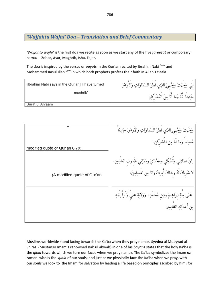 'Wajjahtu Wajhi' Doa: Translation & Commentary | PDF | Quran | Islam