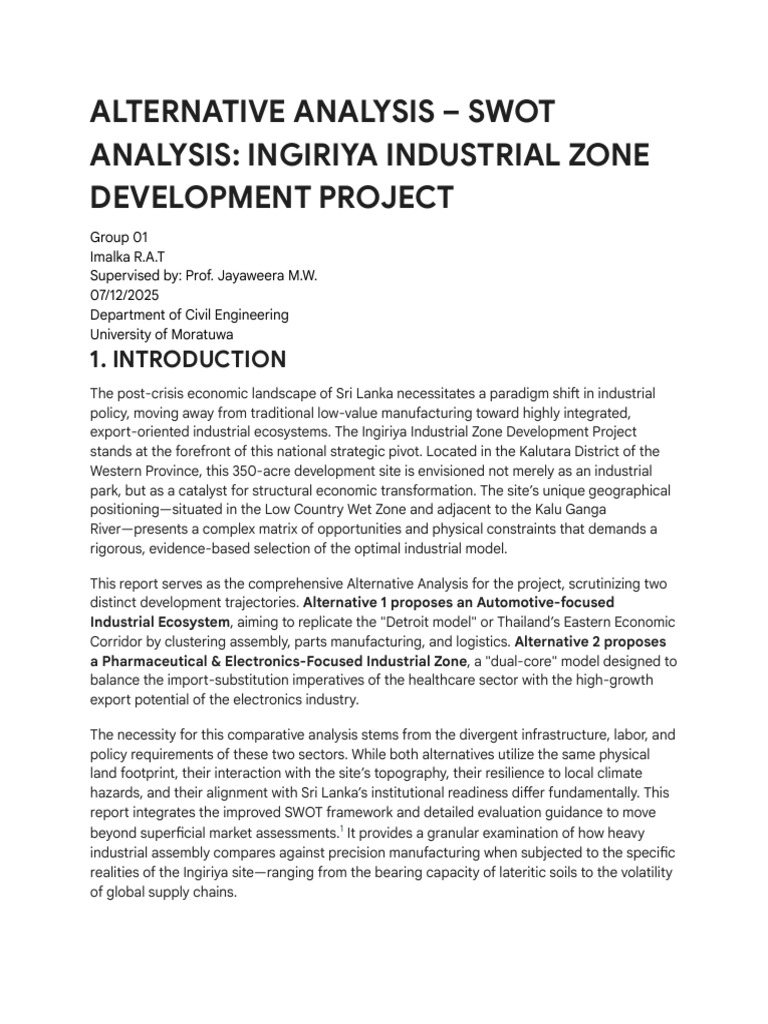 Alternative Analysis - Ingiriya Industrial Zone Development Project ...