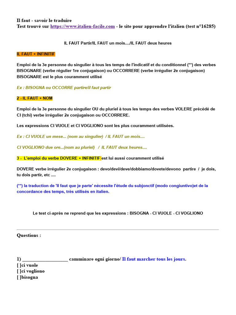 Expressions italiennes avec 