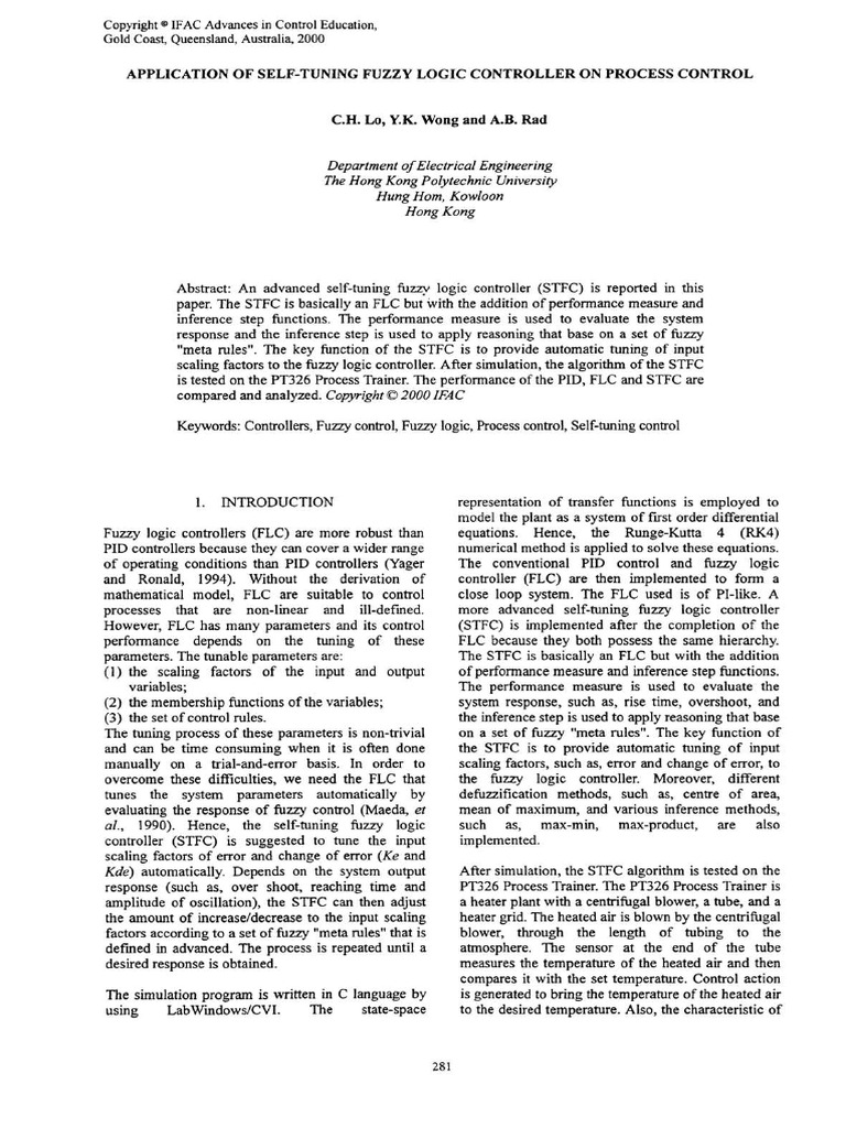 Application of Self-Tuning Fuzzy Logic Controller on Process Control ...