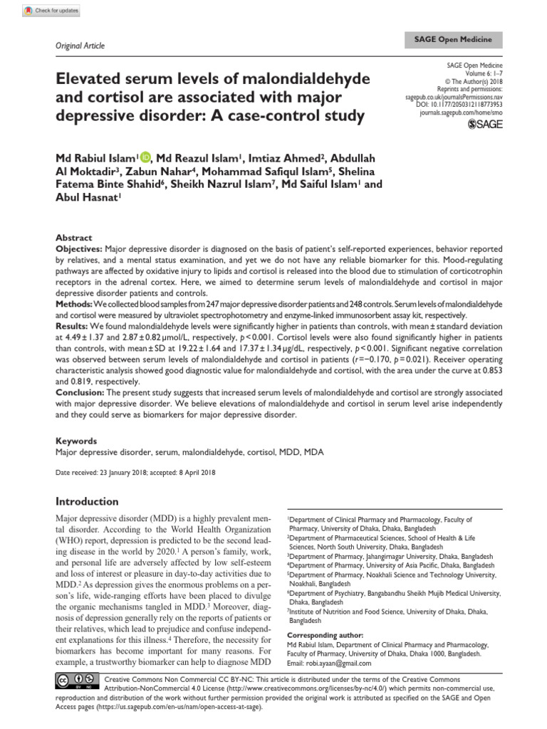 Serum MDA & Cortisol - SAGE Open Medicine | PDF | Cortisol | Receiver ...
