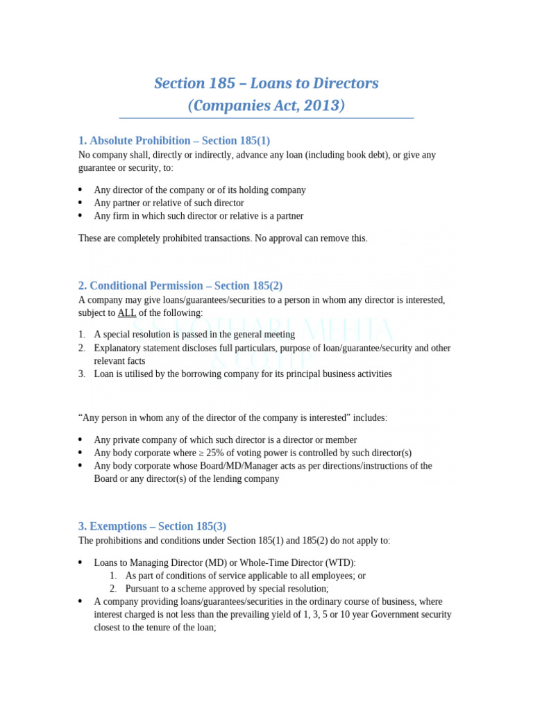 Loans to Directors Under Section 185 | PDF | Loans | Private Sector