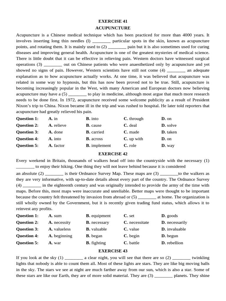 Excersie 41 to 50 ĐỀ | PDF | Acupuncture