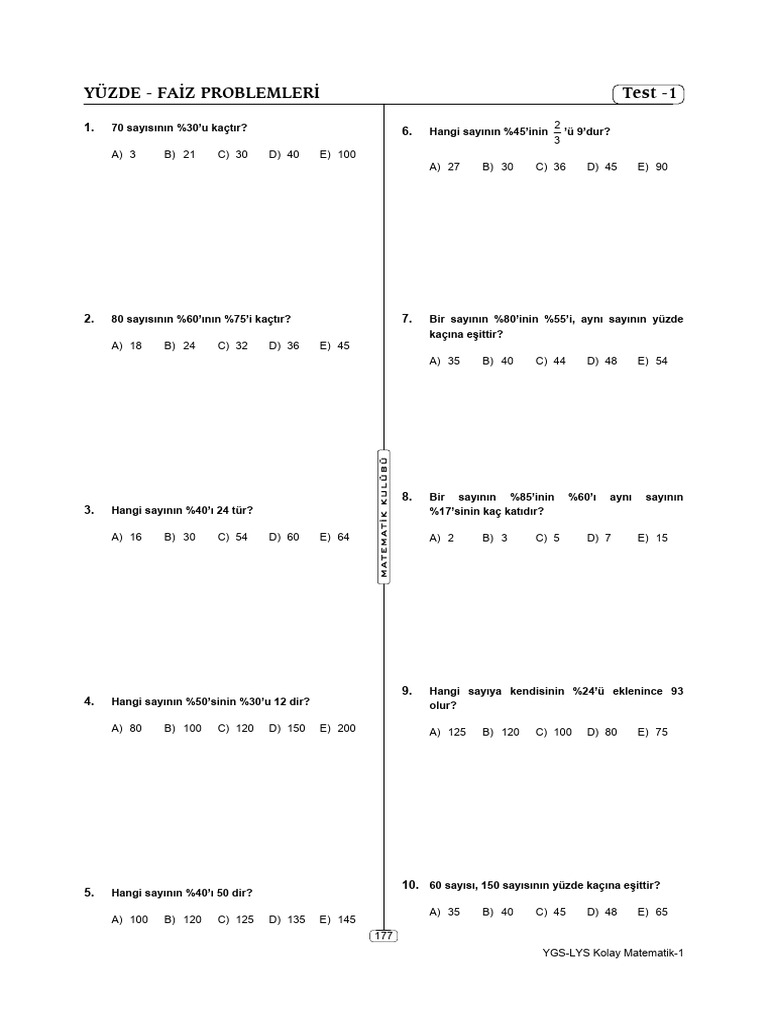Yüzde - Fa Z Problemler Test - 1 | PDF