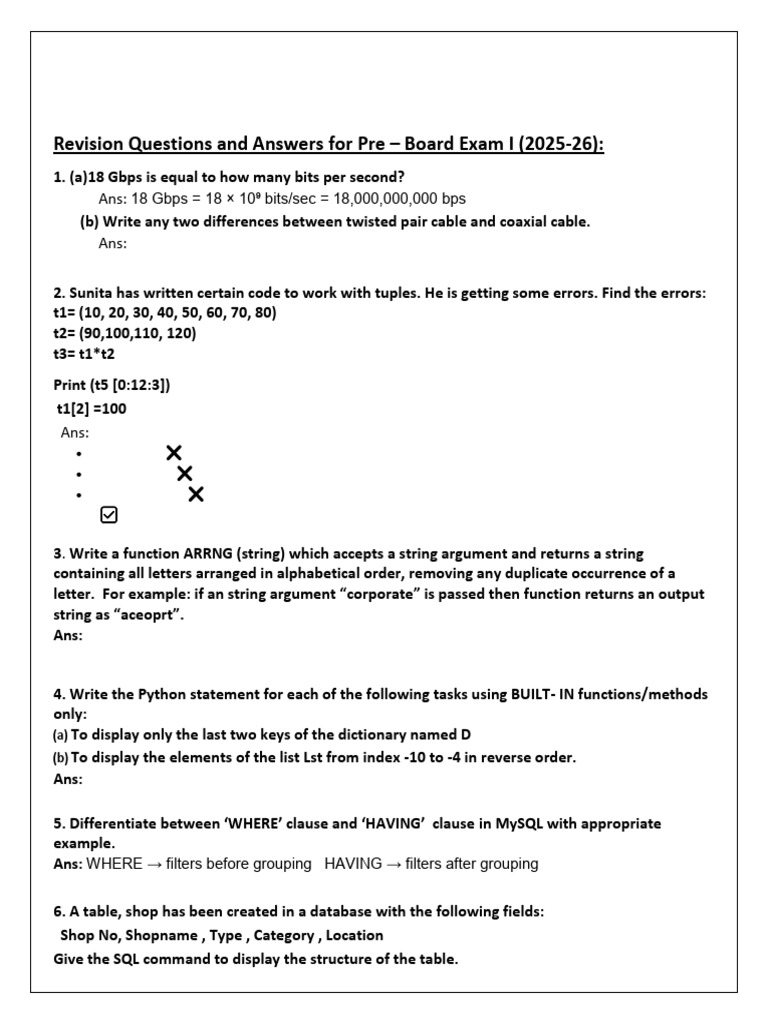 Computer Science Class XII Revision Q&A | PDF | String (Computer ...