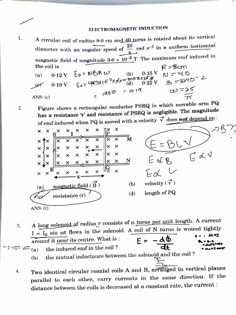 Electromagnetic Induction Concepts and Calculations | PDF | Inductance ...