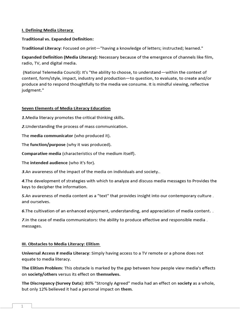 Understanding Media Literacy Essentials | PDF | Communication | Literacy